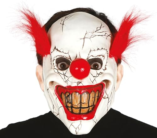 Guirca - Clown Assassino clown clown mask med hår, vit/röd, 2484