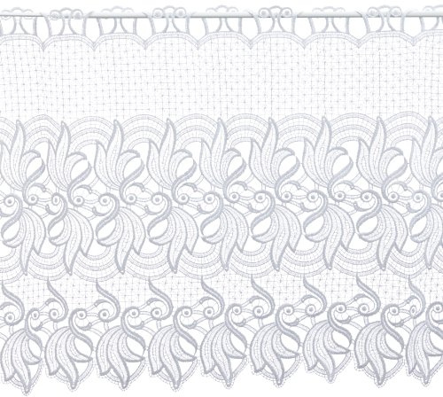 Plauener Spitze - Gardine, Scheibengardine für Stangendurchzug Oben, hochwertige gestickte Guipure Spitze, Höhe 60 cm, Breite 112 cm, Farbe Weiß