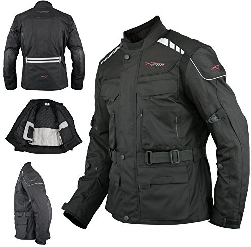 A-Pro, Giacca da Moto, impermeabile, termica, Nera, XL