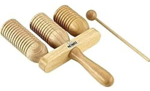 Nino Percussion Wood A-Go-Go Instrument - Glocken Musikinstrument für Kinder ab 3 Jahren - 3 Reihen - Siam Eiche, Natur (NINO561) | Musikinstrument für Kinder ab 3 Jahren, 3 Reihen, Siam Eiche