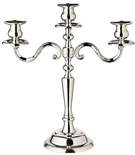 EDZARD Kandelaber Regina 3-armig (H 36 cm), versilbert, anlaufgeschützt | Armleuchter für Stabkerzen und Tafelkerzen Ø 2,2 cm · mit Samtfuß · Kerzenständer Silber für Esstisch und Festtafel
