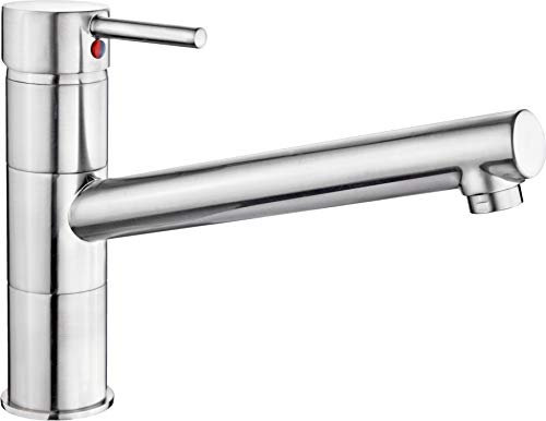 Cornat Spültisch-Einhebelarmatur Zelina - Hochwertiger Messingkörper - Edelstahllook - 360° schwenkbarer Auslauf / Hochdruck-Armatur / Küchenarmatur / Wasserhahn / ZELE5