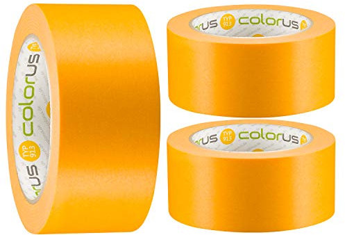 Colorus 3 x Profi Maler-Goldband Soft Tape | Maler Abklebeband 50 mm x 50 m UV beständig | Klebeband für gestochen scharfe Farbkante | Lackierband Lackier-Klebeband Lack-Abdeckband