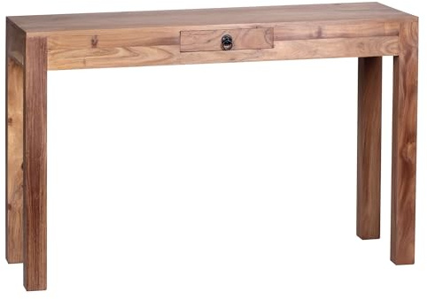 FineBuy Konsolentisch 120x40x70 cm Massivholz mit Schublade Beige | Konsole im Landhausstil, als Schreibtisch und Sideboard nutzbar, Flurtisch aus Echtholz, handgefertigt