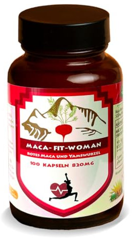 Woman 100 Kapseln, rote Maca plus Yamswurzel, Original aus Peru Zertifiziert, rein pflanzlich ohne Zusatzstoffe, reines rotes Maca Wurzel Pulver, Vegan Gluten und Laktose frei.