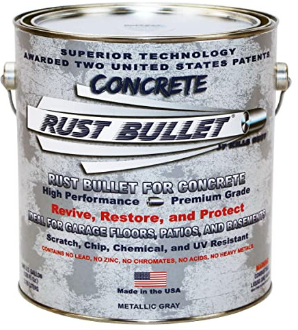 RUST BULLET for Concrete - Metallic Gray - 1 Gallon - High-Performance, Easy-To-Apply Concrete Paint for Garages, Basements, Porches, and Patios