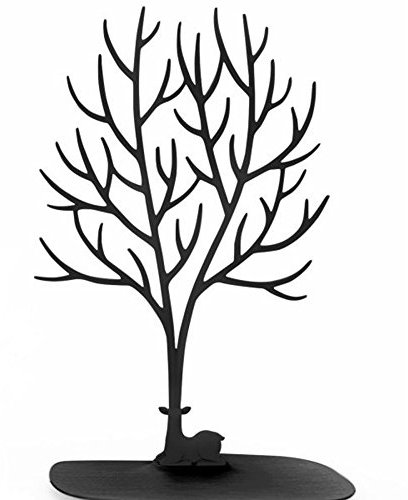 Présentoir à bijoux / porte-bijoux en forme d’arbre avec motif de cerf Sika, pour bagues/collier, cadeau d'anniversaire/Noël, noir, Taille L