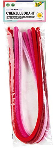 folia 77892 - Chenilledraht, Pfeifenputzer, 10 Stück sortiert in Rottönen, Durchmesser 8 mm und 50 cm lang, ideal für Kinder zum Basteln und Gestalten von Tieren, Figuren und anderen Formen