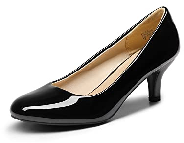DREAM PAIRS Women's Comfortable Kitten Heels Pumps,Black/Pat,11