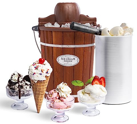 Nostalgia icmp600wd Vintage Collection 6-quart madera cubo heladera eléctrica con maletero fácil de limpiar por Nostalgia