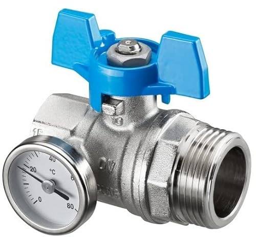 Oventrop OV Kugelhahn, blauer Griff m.Thermometer,3/4IG x 1AG, flachdicht.
