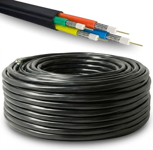 Premium X 25m Quattro Quad Kabel 4in1 SAT Koaxialkabel 4-Fach Schwarz UV-beständig für LNB Multischalter Antennenkabel 90dB 2-fach geschirmt Digital 4K 8K UHD DVB-S2 Koax Außen