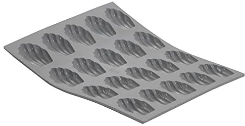 De Buyer - Plaque de 20 mini Madeleines ELASTOMOULE en mousse de silicone - 21 x 17,6 cm, portion 4 x 3 cm -, Gris