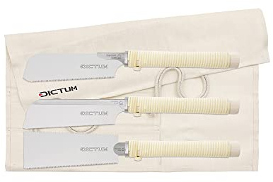 DICTUM Sägen-Set Compact, 3-teilig, Traditional Grip – Japansägen Set mit Dozuki Universal Compact 180, Ryoba Compact 180 & Kataba Super Hard Compact 180 | Handsägen für präzise Holzarbeiten