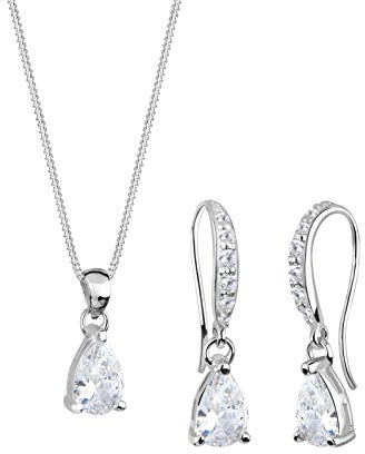 Elli Damen-Halskette + Ohrringe Tropfen 925 Sterling Silber Zirkonia Tropfenschliff