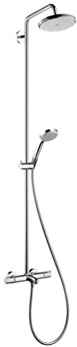 hansgrohe Croma - Duschsystem mit Wannenthermostat, Regendusche (220 mm) mit Wannenarmatur, Handbrause (4 Strahlarten), Schlauch, Brausestange und runder Kopfbrause (1 Strahlart), Chrom, 27223000