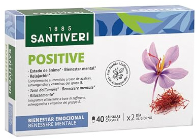 SANTIVERI - Positive - Estádo de Ánimo, Bienestar Emocional y Relajación - con Ashwaganda, Azafrán Safr'Inside® y Vitaminas B - 40 cápsulas