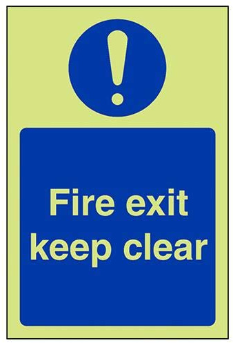 VSafety englisches Notausgangsschild „Fire Exit Keep Clear“, leuchtet im Dunklen, Hartplastik, 100 x 150 mm