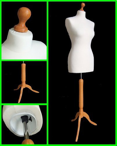 Size 12 Female Dressmaking Mannequin Tailors Bust Dressmakers Display Dummy on a Stylish Wooden Tripod Base