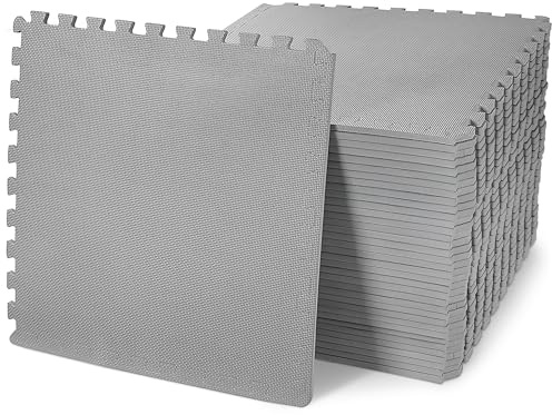 Signature Fitness Puzzle-Trainingsmatte mit ineinandergreifenden EVA-Schaumstofffliesen für MMA, Übungen, Gymnastik und Heim-Fitnessstudio, Schutzboden, 1,27 cm dick, 144 Quadratmeter, Grau