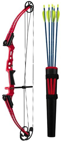Genesis Mini Compound Bow and Arrow Kit, Youth Archery Set with Adjustable Riser, Draw Length, & Draw Weight for Kids, Draw Hand-Right, Red