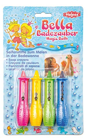 Heless 7000 - 4 Seifenmalstifte in pink, gelb, grün und blau, für abwaschbaren Malspaß und kreative Meisterwerke im Badezimmer