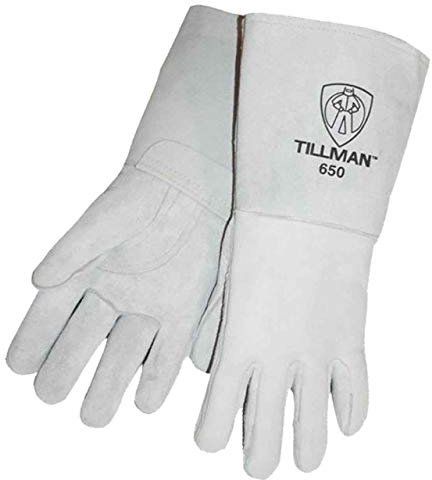 John Tillman Medium 14 Pearl Gray Top Grain Cowhide CottonFoam Lined Stick Welders Gloves with Welted Fingers and Kevlar Thread Locking Stitch (Carded) (TIL650M)