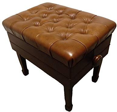 CPS Imports Genuine Leather Adjustable Artist Concert Piano Bench Stool in Walnut with Music Storage