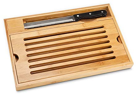 ROMINOX Geschenkartikel Brotschneide-Set // Krümel – 2-teiliges Set aus Brotmesser und Bambusbrett mit praktischem Krümelfach zum Herausnehmen; Maße: ca. 38 x 25 x 3.5 cm