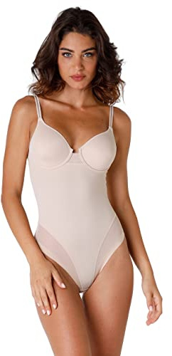 Lovable Body Modellante in Microfibra e Tulle | con Ferretto e Coppe Non Imbottite | Controllo Leggero Shapewear | Millenium Equilibre Donna, Skin, 36 / 4C