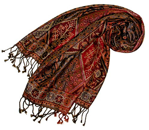 Lorenzo Cana - Damen Pashmina Schal Schaltuch aus Seide und Wolle 70 cm x 190 cm Braun Bronze Paisleymuster Schaltuch Stola Umschlagtuch gewebt 78097