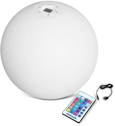 sweeek - Bola luminosa LED inalámbrica, interior/exterior, 16 colores, Esfera LED, 30x30x28 cm