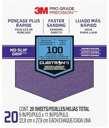 3M Papel de lija antideslizante, 100 g, 9 x 11 pulgadas, paquete de 5