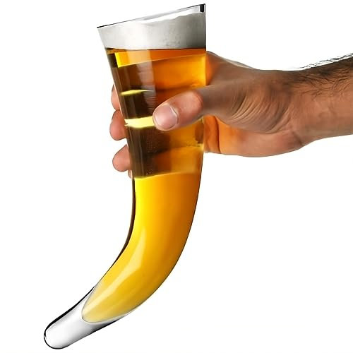Bar Drinkstuff Viking Beer Horn Glass with Stand 17oz / 480ml - Viking Horn Glass, Novelty Beer Glass, Drinking Horn