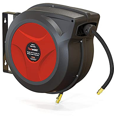 ReelWorks Air Hose Reel Retractable 3/8 Inch x 50' Foot Hybrid Polymer Hose Max 300PSI Commerical Polypropylene Construction