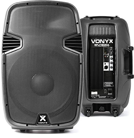 Vonyx SPJ-1500A 15 Active PA Speaker - 800W Powered PA System with Built-In Amplifier, Wide Dispersion Horn, Mic & Line Inputs, EQ Controls, Wheels & Handle