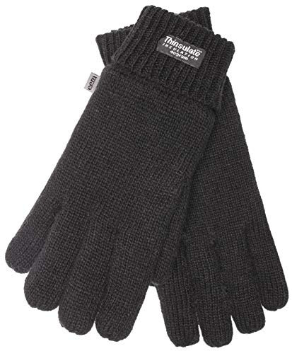 EEM Fashion Damen Strickhandschuhe, weiche Wolle, 3M Thinsulate Thermofutter, warm für den Winter, Wollhandschuhe, schwarz S/M