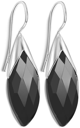 UNIQUE exklusive Jugendstil Ohrhänger schwarzer Onyx Tropfen eingefasst in 925 Sterling Silber nickelfrei 13 Karat in Juweliers- Qualität