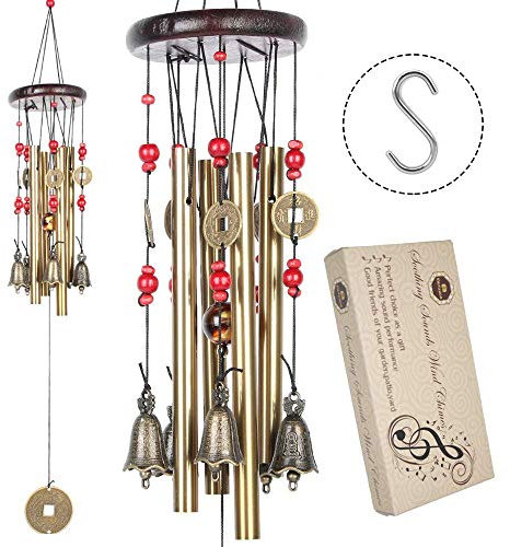 Cinese tradizionale stupefacenti 4 tubi 5 campane di bronzo Yard Garden Outdoor Living Wind Chimes 60cm