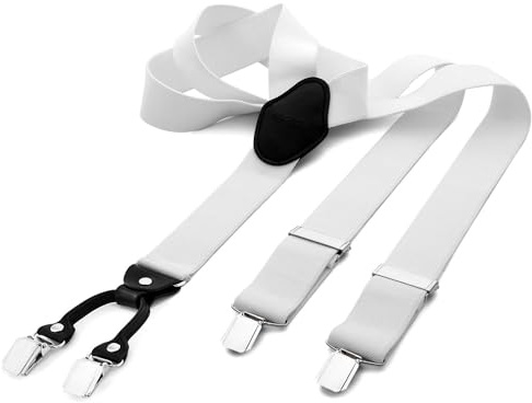 DonDon breda hängslen 3,5 cm - 4 clips med läder i Y-form - elastisk och längdjusterbar vit