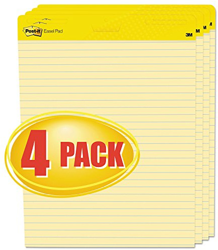 3M 561VAD4PK Post-It Easel Pads, Ruled, 25 x 30, Yellow, 4 Pads/Carton