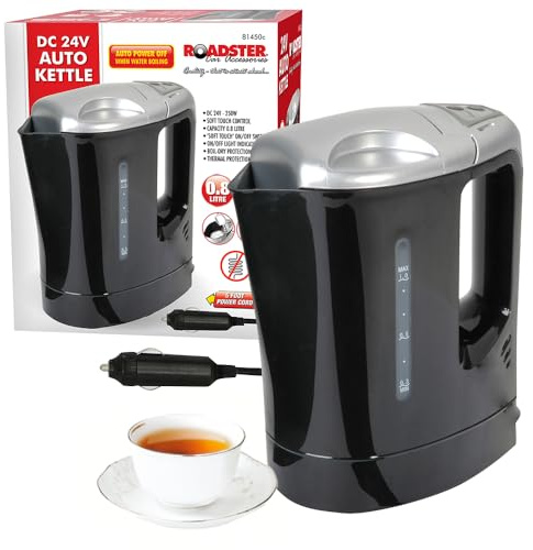 24V Electric Portable Car Kettle - For Van, Car, Lorry | Lighter, 800Ml Plug In Motor Black Volt | Plug Into Cigarette, Lighter Charger | Portable Travel Kettle | Fast Boil