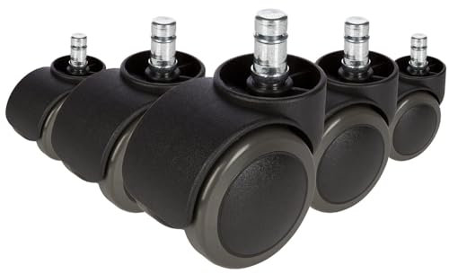 HJH Office 619029-Set di 5 rotelle per Sedia da ufficio, per pavimenti duri, senza freno 11 mm, 50 mm nero