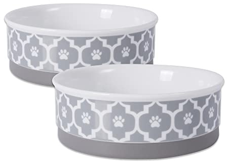 Bone Dry Gitter samling husdjursskål och behållare, medium rund – 15,2 x 15,2 x 5,1 cm, grå, 2 st