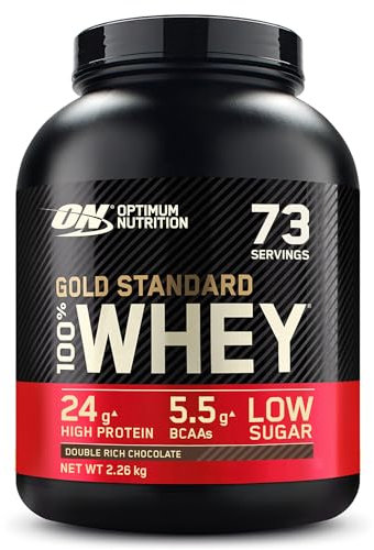 Optimum Nutrition Gold Standard 100% Whey Muscle Building and Recovery Protein Powder With Naturally Occurring Glutamine and BCAA Amino Acids, Double Rich Chocolate Flavour, 73 Servings, 2.26 kg