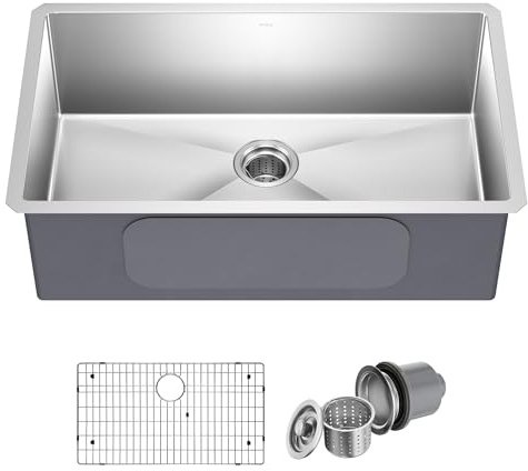 Kraus KHU100-32 Standart PRO 16 Gauge Undermount Single Bowl Stainless Steel Kitchen Sink, 32 Inch
