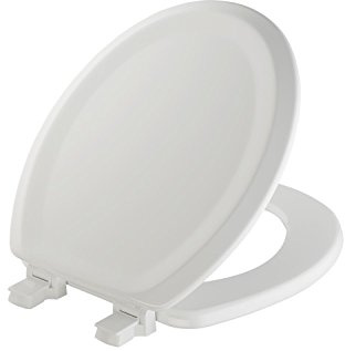 Mayfair Sculptured Traditional Toilet Seat, Easy Clean Hinges with Durable Wood Seat, Made in USA, Round, White