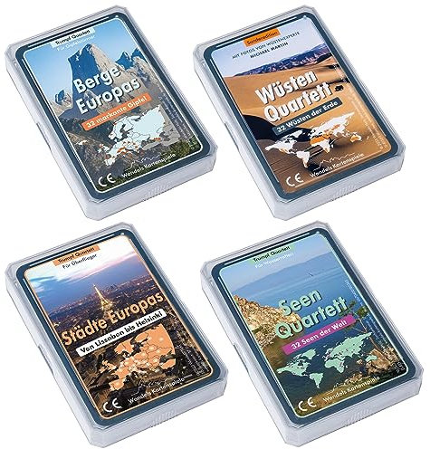 4er-Set: Trumpf Kartenspiel über Berge, Städte, Wüsten und Seen | Wissensspiele als Quartett Kinder ab 8 Jahre von Wendels Kartenspiele