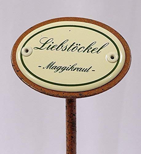 linoows Kräuterschild Kräuterstecker Emaille, Liebstöckel, Erdspieß 25 cm