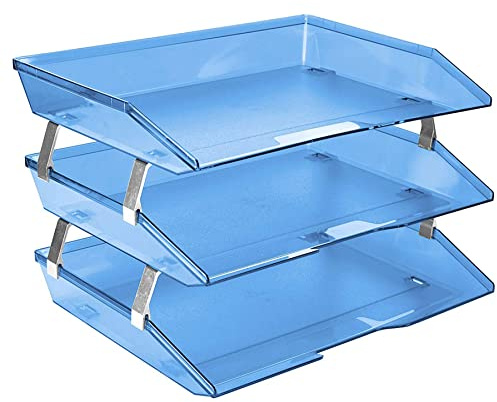 Acrimet Facility 3 Ebenen Briefablage Seiteneinschub, Letter Tray/A4,Desktop Datei Organizer, Kunststoff (Transparent Blau)